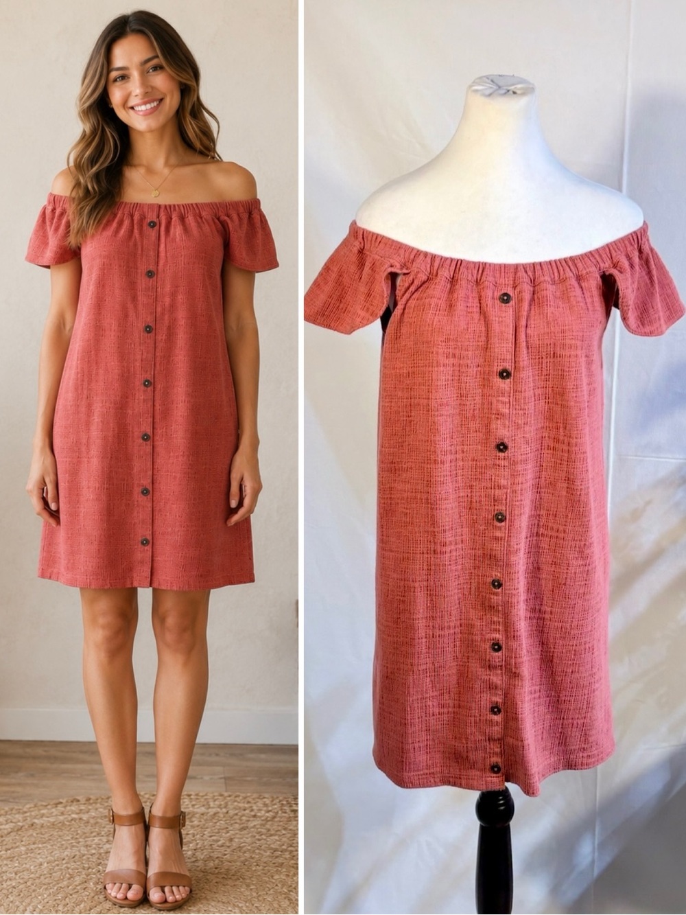Madewell Spiced Rose Ruffle Off Shoulder Faux Button Front Dress Sz S💛